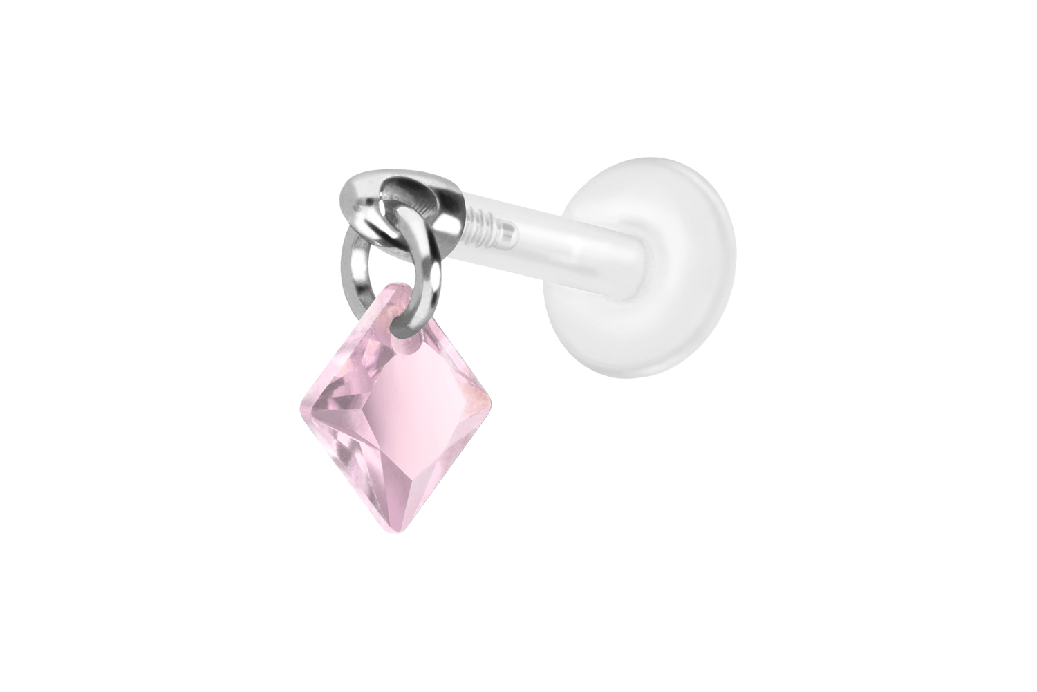 PTFE Labret Piercing mit Innengewinde + Titan-Aufsatz KRISTALLQUADRAT